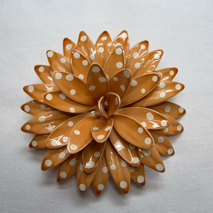 Vintage 1960s Polka Dot Enamel Flower Brooch