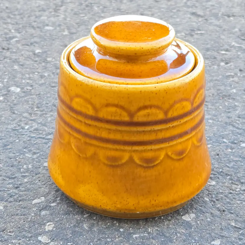 Ceramic Lidded Sugar Bowl Homer Laughlin Coventry Castilian Golden Harvest Vintage