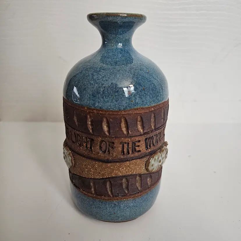 Ed Schrock Down To Earth Pottery Crock Vase "I Am The Light Of The World"