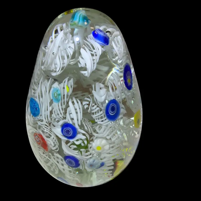 Intricate Millefiori And White Latticino Glass Canes Murano Paperweight