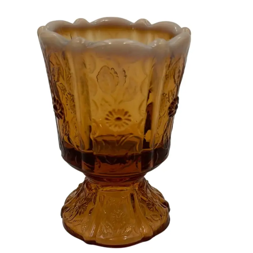 Vintage Fenton Cameo Opalescent Topaz votive Candle Holder Or Toothpick Holder Panel Daisy Pattern.