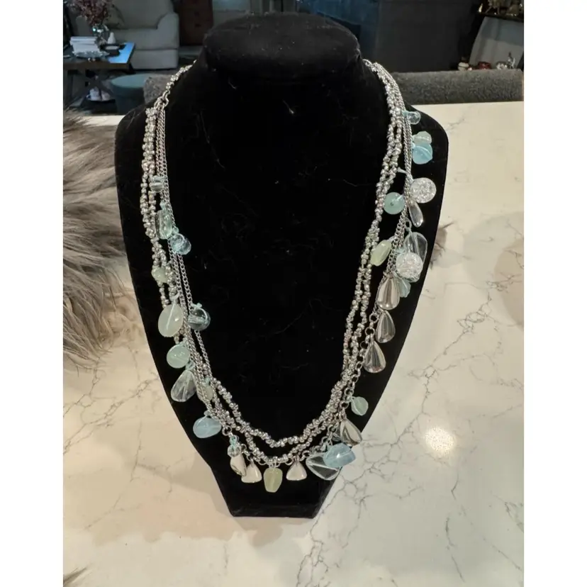 🪹Vintage Multi Strand Blue Crystal Beaded Necklace