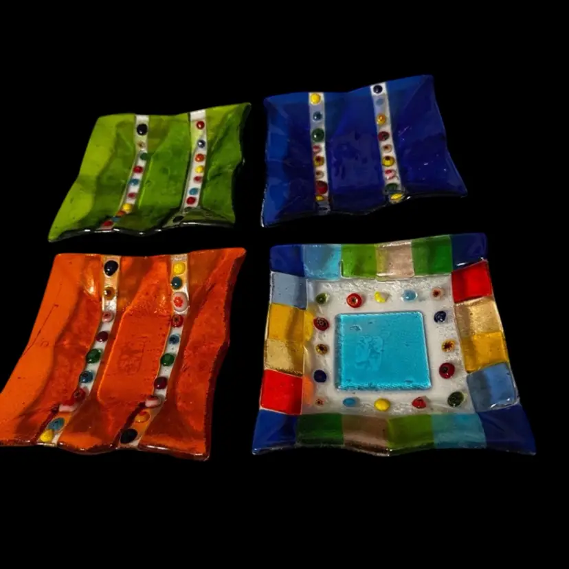 Vintage Murano style fused art glass trinket dishes