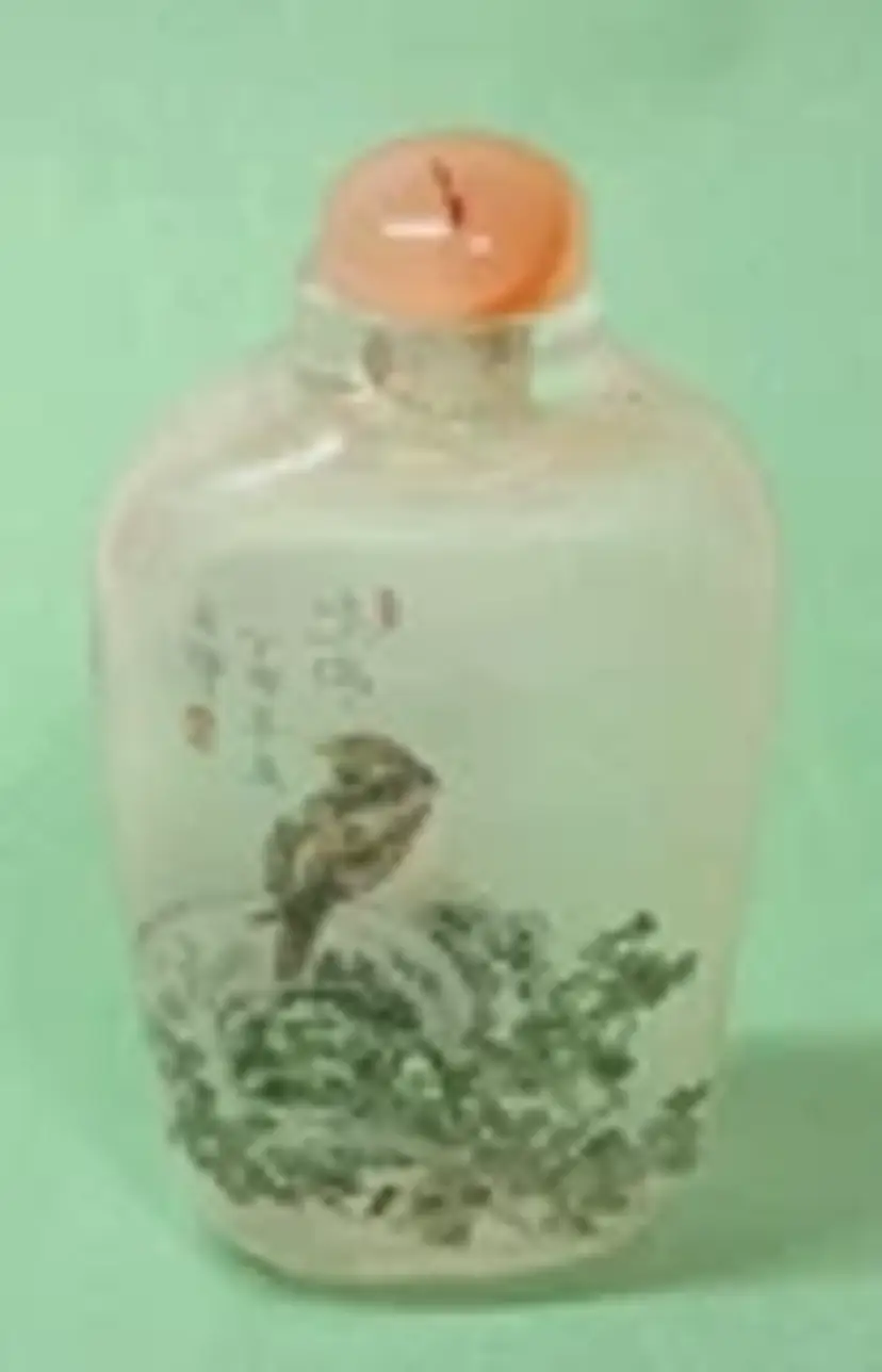 ARI China Reverse Painted Glass Snuff Perfume Bottle Birds Floral *DOES NOT OPEN