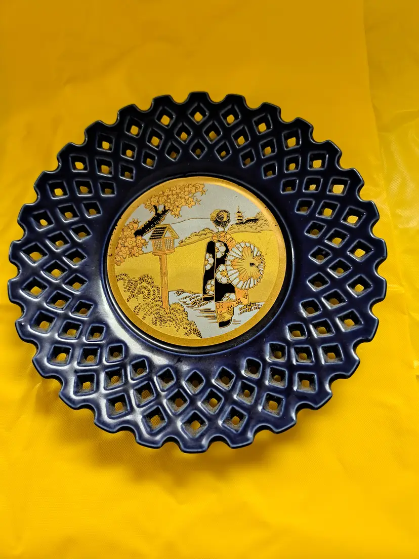Japanese Kutani-style cobalt blue Trinket Dish