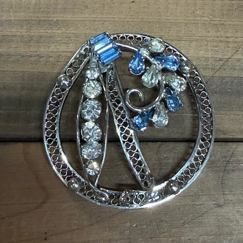 Sterling Silver Rhinestone Vintage Brooch 50s/60s
