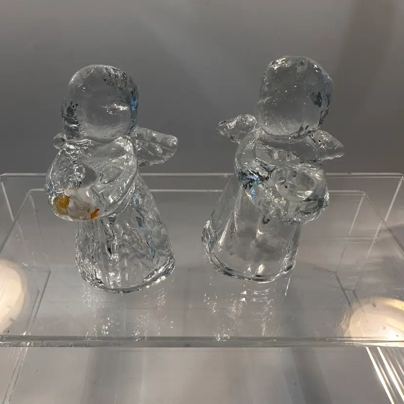 Mini Glass Candle-Bearing Angels — Pair