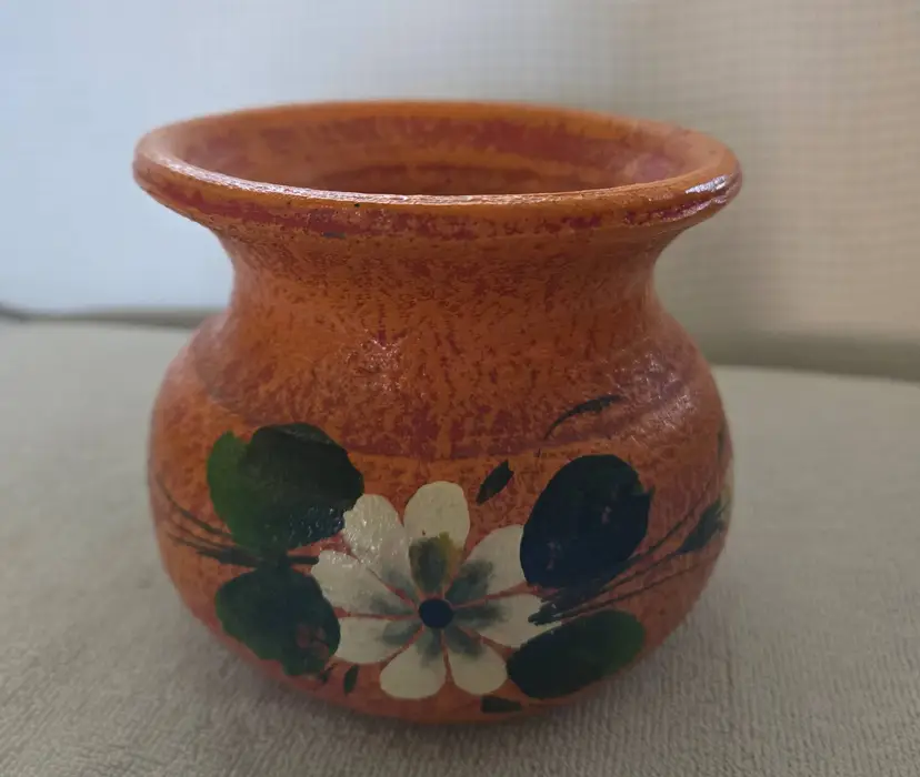 Vintage MCM 1960's Hand Painted Mexican Adobe Clay Vase
