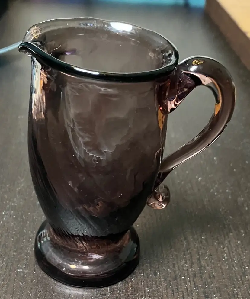VTG Amethyst Purple Optic Swirl Miniature Glass Pitcher Toothpick Holder