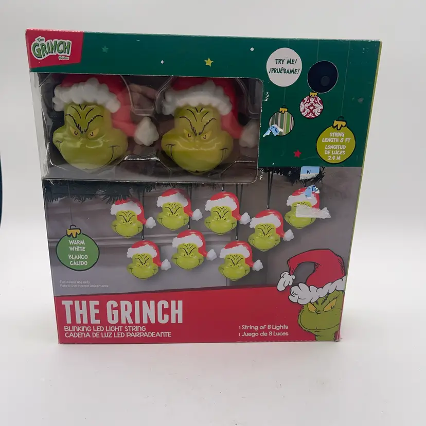 The Grinch Santa 8' LED String Lights Dr Seuss Blinking New! 2026