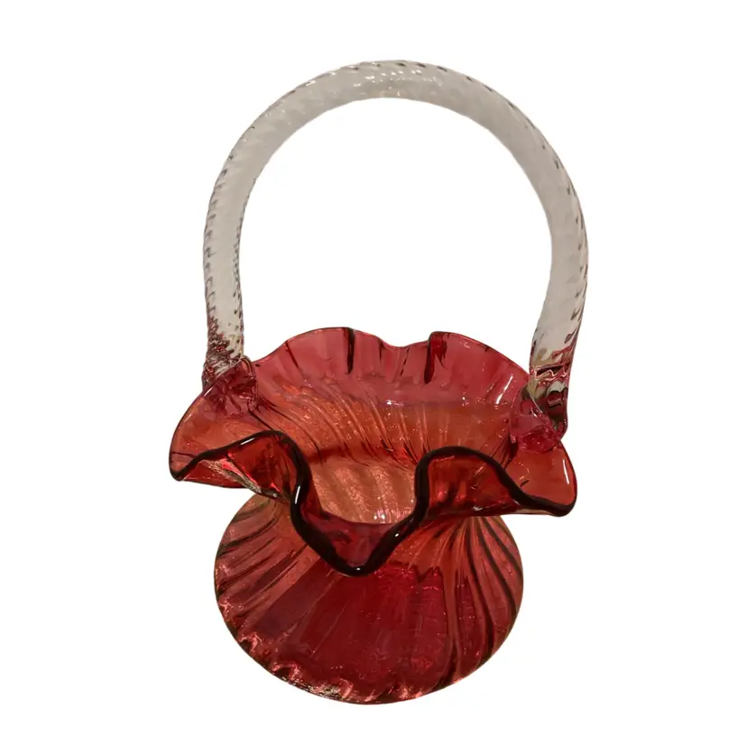 🍾Fenton Cranberry Basket - Ruffled Edge & Twisted Handle