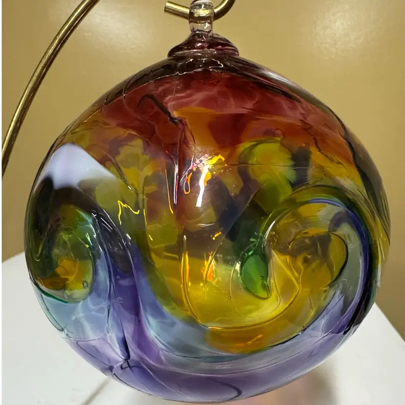 hand-blown art glass Christmas ornament or witch ball 4” diameter