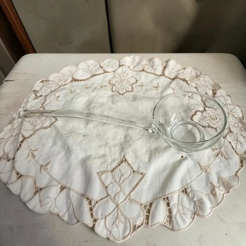 Vintage Hand Blown Glass Punch Bowl Ladle