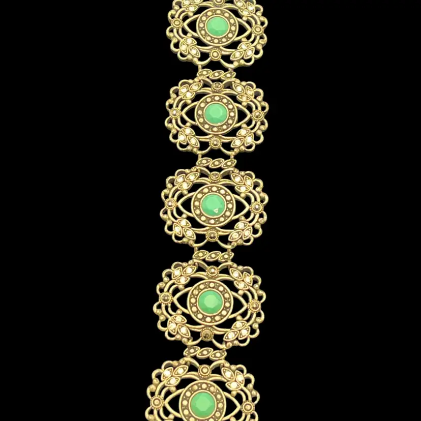Silver-toned Turquoise-colored Cabochons Link Bracelet