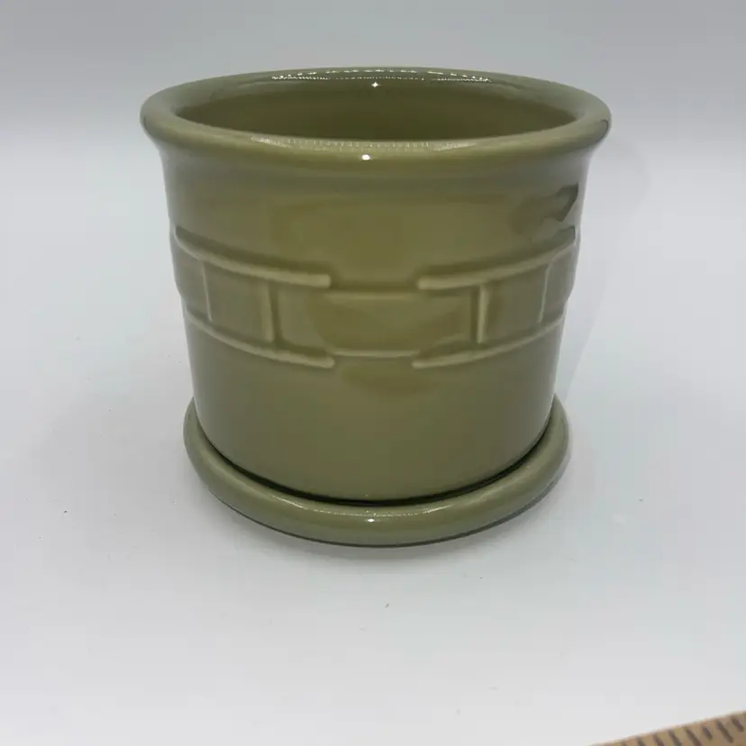 10-Longaberger Pottery Sage Green 4.25”Crock/candle Holder W/Lid Or Saucer MINT!