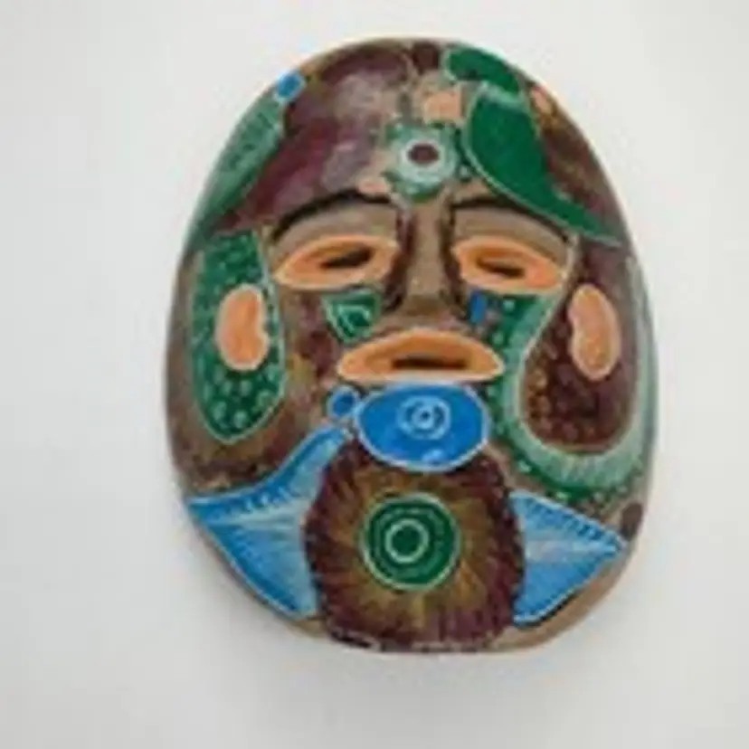 Vintage Mexican Mask Clay Pottery Hand Painted Colorful Folk Art Wall Hanging