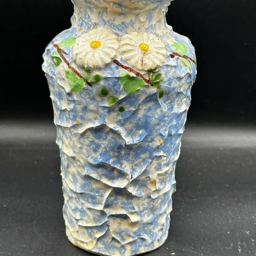 MCM Hand Painted Italian Barbotine Majolica Vase Applied Fruit As Is Vtg