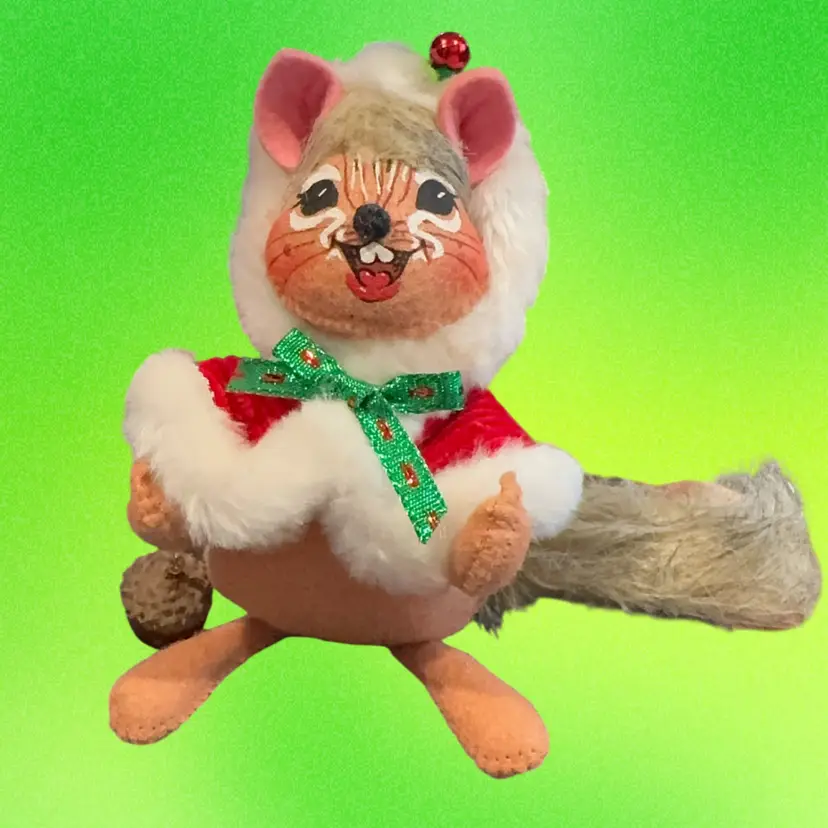 Annalee Christmas Squirrel Holding Acorn Ornament