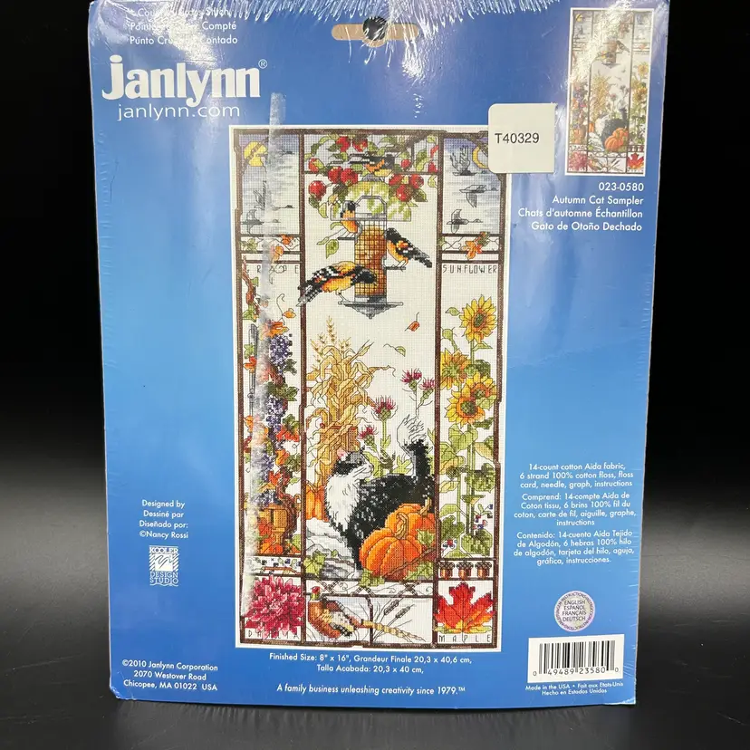 Janlynn Autumn Cat Sampler Cross Stitch Kit 023-0580 Sealed 8x16 Cats Birds