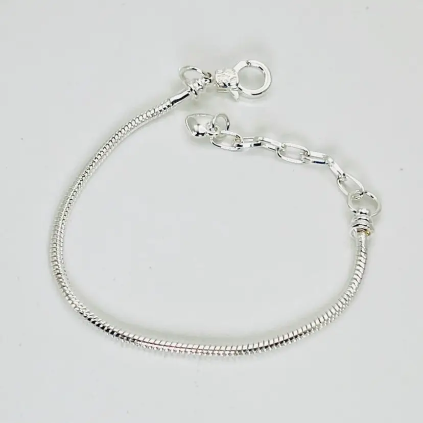 Adjustable 7-9 Inch European Charm Bracelet with Heart Extender in Alloy Finish