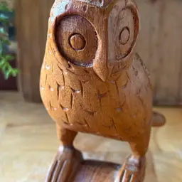 Hand Carved Wooden Owl Figurine | Vintage Folk Art Owl Sculpture | Rustic Woodland Decor