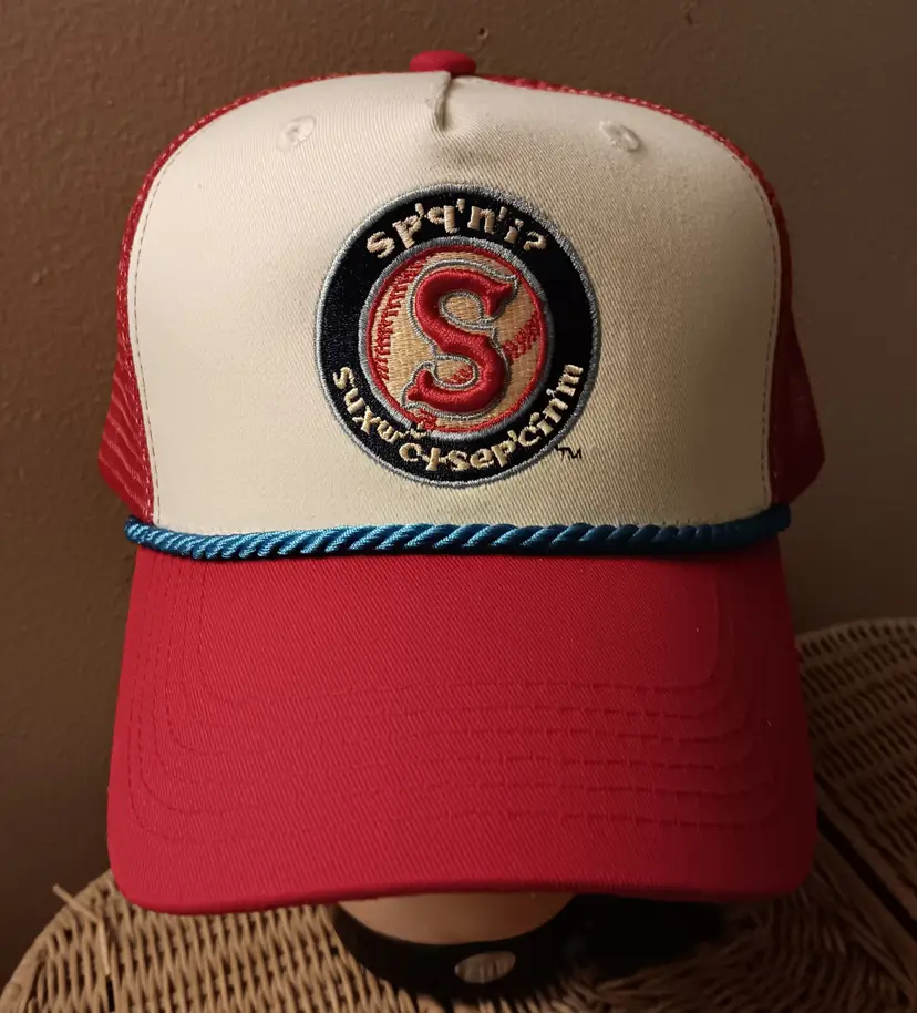 Spokane Indians Native Trucker Cap Mesh Baseball Hat 3D Logo Red White Blue Rope