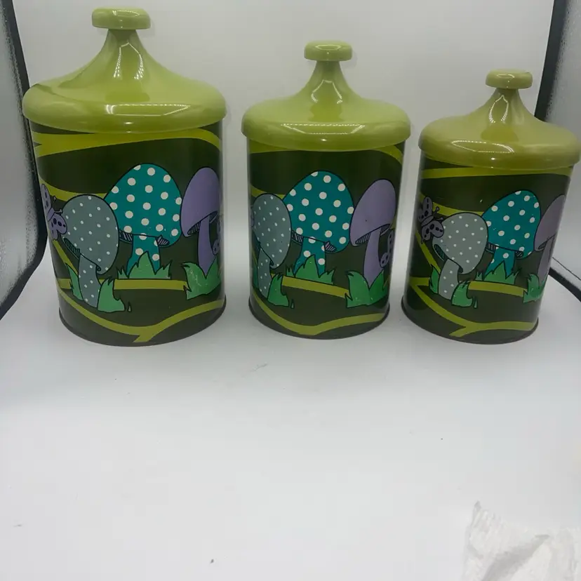 Lincoln BeautyWare Groovy 70's metal mushroom canister set 6 pc PLEASE READ HTF