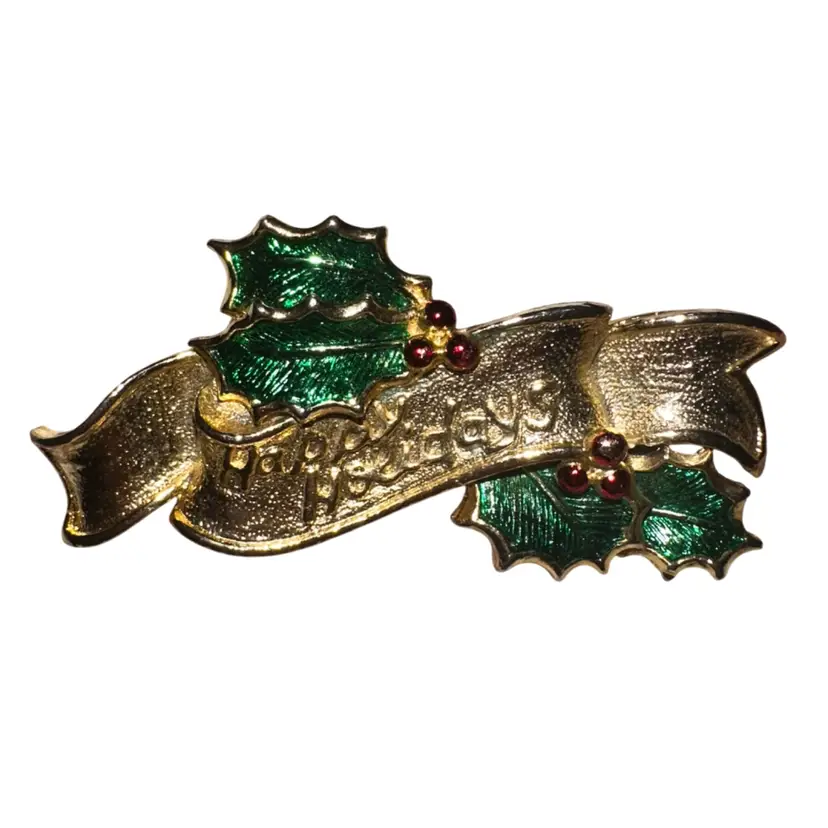 Gerry’s Gold Tone & Enamel Happy Holidays Brooch Pin
