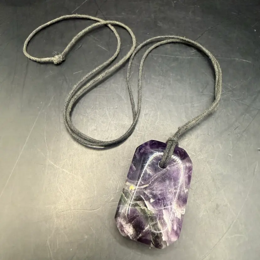 Cut & Polished Amethyst Pendant 2.5” On Black Rope  26”