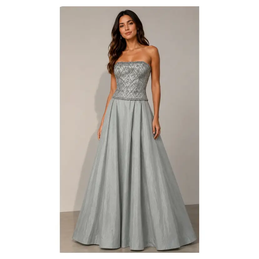 Jasz Couture Sparkly Beaded Strapless Gown