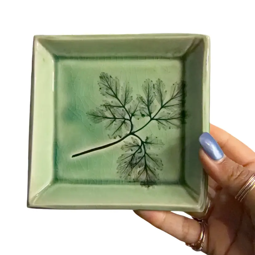 Orna Pottery Leaf Trinket Dish signed Orna seattle washington