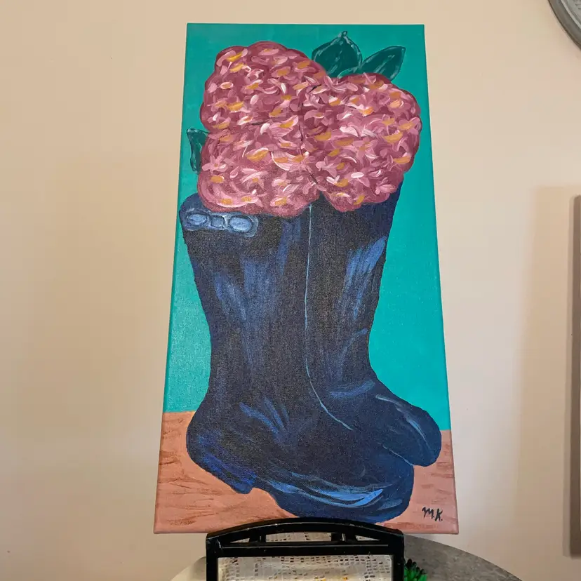 Acrylic Boot With Hydrangeas In 10x20” Canvas