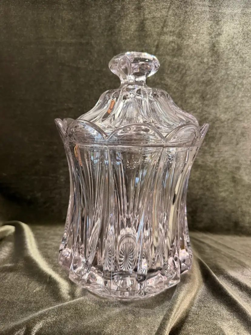 EAPG Fostoria 1299 Long Buttress Biscuit Cracker Jar Lidded Manganese Glow