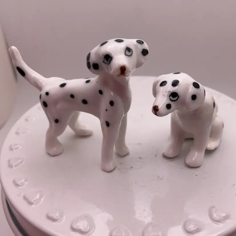 POW4 AS IS READ Ceramic Two Dalmatian Dog Figurines 1.75" DERPY!