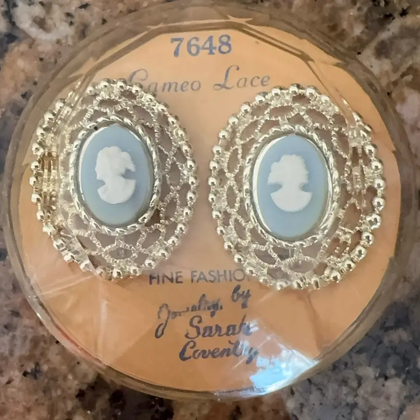 1957 NOS Sarah Coventry Cameo Lace Clip Earrings