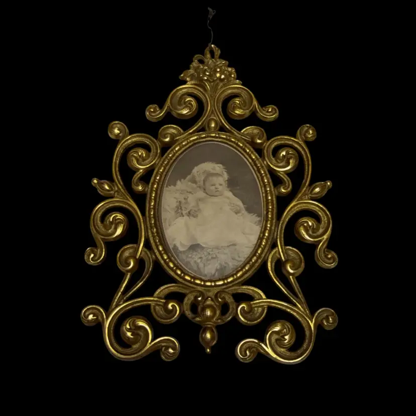 Antique Victorian, Very Heavy Cast Brass Or Nate Photo Frame 12” Long