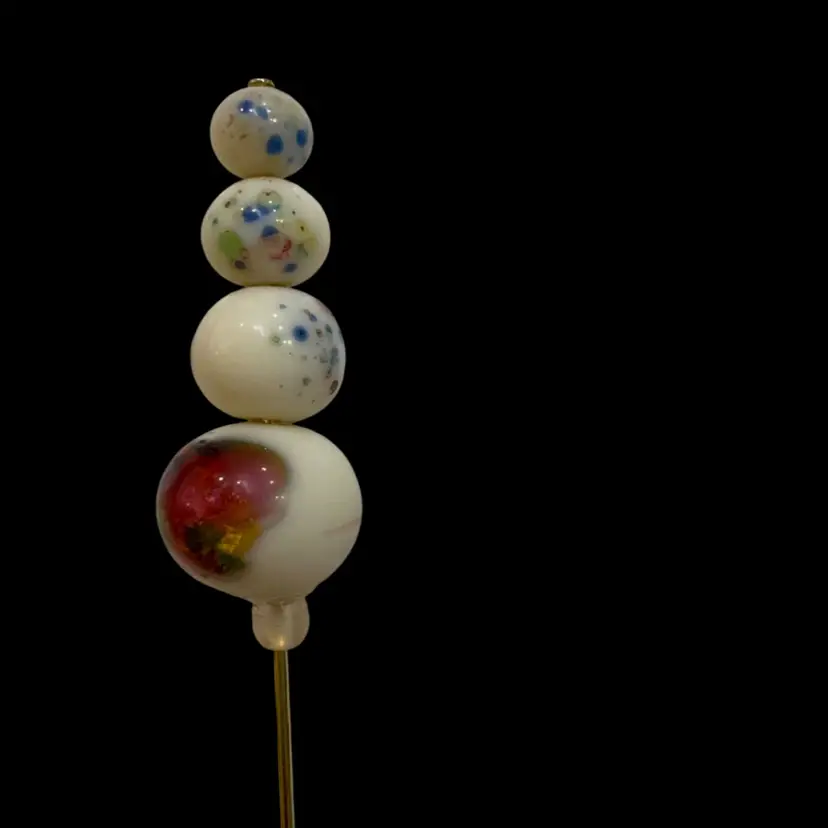 Beautiful Cream With Colored Speckles Hat Pin 6” Gold Pin With Glass Beads