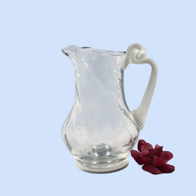 #038- Vintage 5" Blown Glass Creamer 
Swirl Optic Pitcher Twisted Applied Handle