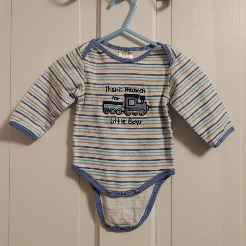 Kids- Brand: Baby Gear. Size 3-6 Months. Thank Heaven onesie. Material- 100% cotton. No callouts.