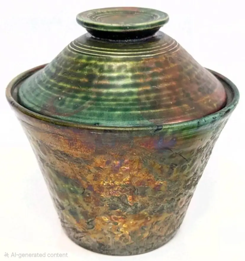 Unique Raku Pottery Lidded Jar, Signed "Toni" - 4.25" Tall