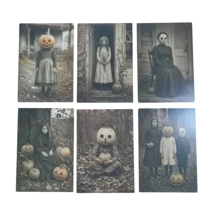 Six Vintage Inspired Spooky Halloween Postcards