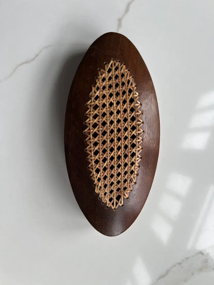 🧺 Handmade Oval Wood And Cane Stitched Box