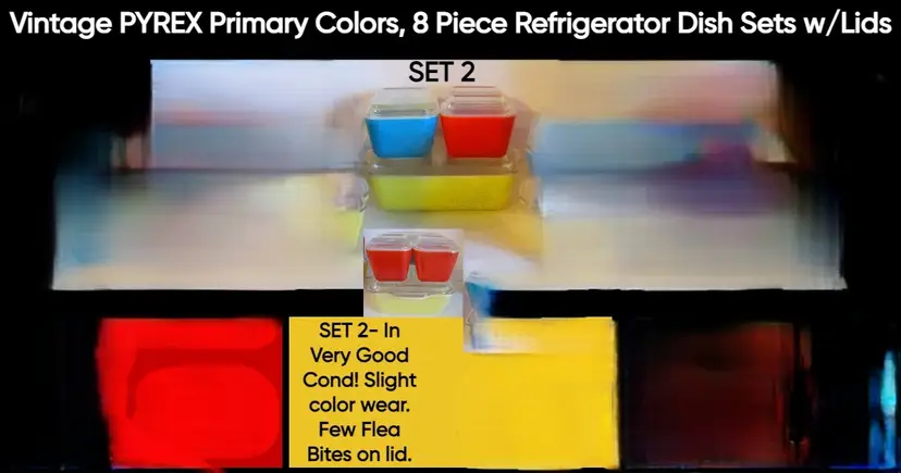 Set #2 Vintage Pyrex Refrigerator Dishes ~Primary Colors 8 pc Set ~ 501, 502, 503 VG COND