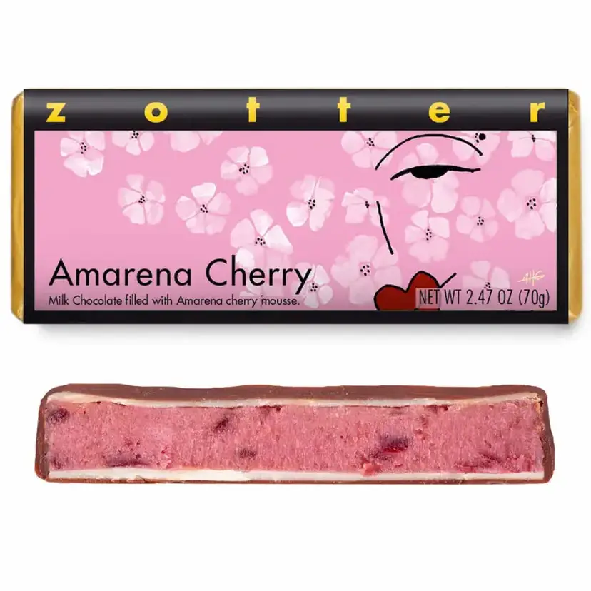 Zotter Amarena Cherry Hand Scooped Chocolate Bar