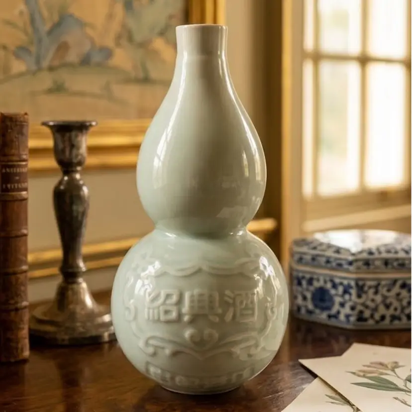 03. Vintage Chinese Double Gourd Celadon Vase
