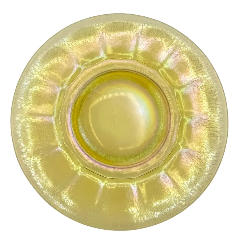 Vintage Imperial Stretch Glass Yellow Amber Luncheon Plate Iridescent #645 8.25”