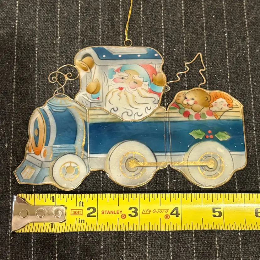 Vintage Capiz Shell Santa Train Ornament