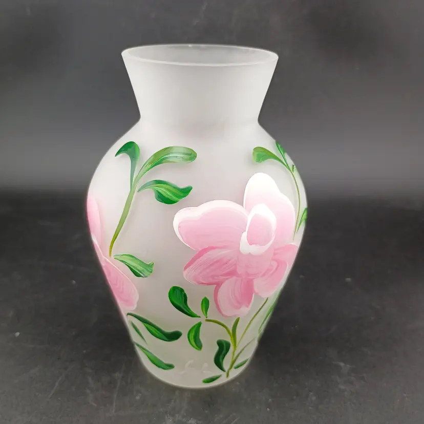 Handpainted frosted glass vase
