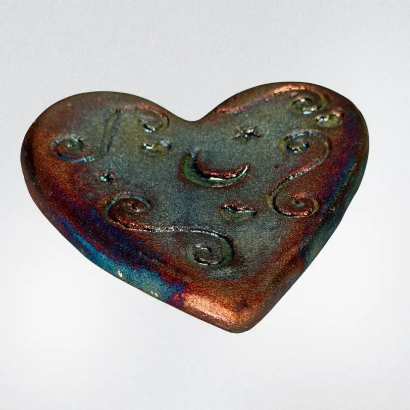 Signed Jeremy Diller Raku Pottery Blessed Heart Token - Celestial Moon & Stars