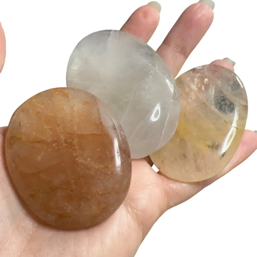 Quartz Starter Kit, 3 Palm Stones… Milky, Fire And Strawberry
